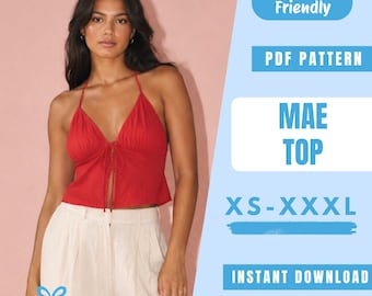 Halter Top Sewing Pattern PDF | Open Back Cami Pattern | Tie Front Summer | Feminine Summer Blouse | Beginner Pattern | Women Sewing Pattern