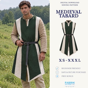 Medieval Tabard Sewing Pattern | Unisex Tabard Pattern | Medieval Costume Pattern | Historical Costume | Renaissance Vest | Sewing Pattern
