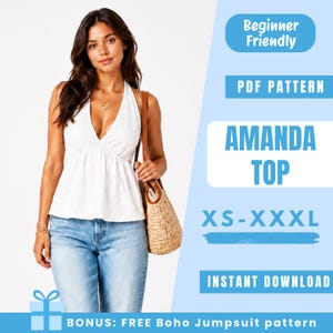 Top Sewing Pattern PDF | Backless Halter Top Pattern | Open Back Summer Top | Easy Beginner Pattern | Women Sewing Pattern