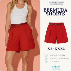 Bermuda Shorts Sewing Pattern PDF | High Waist Bermuda Shorts Pattern | Tailored Summer Shorts | Women Sewing Pattern