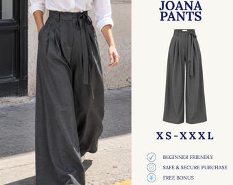 Cartamodello per pantaloni a gamba larga | Cartamodello per pantaloni da donna | Pantaloni con cintura in vita | Pantaloni a gamba larga | Cartamodello PDF