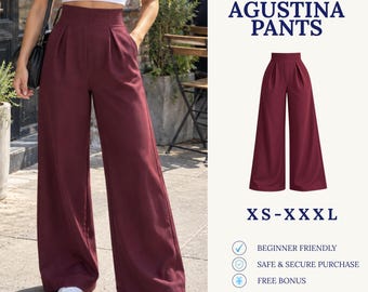 Cartamodello per pantaloni a gamba larga | Cartamodello per pantaloni palazzo | Cartamodello per pantaloni da donna | Pantaloni a vita alta | Cartamodello PDF