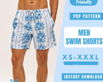 Men’s Swim Shorts Sewing Pattern PDF | Board Shorts Pattern | Elastic Waist Swimwear | Easy Beginner Pattern | Instant Download