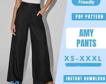 Wide Leg Pants Sewing Pattern PDF | High Waist Trousers Pattern | Tailored Palazzo Pants | Beginner Friendly | Instant Download