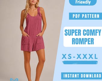 Comfy Romper Sewing Pattern PDF | Women Playsuit Pattern | Easy Beginner Pattern | Instant Download | Women Sewing Pattern