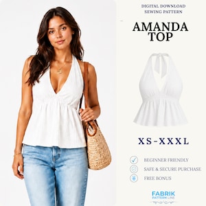 Top Sewing Pattern PDF | Backless Halter Top Pattern | Open Back Summer Top | Easy Beginner Pattern | Women Sewing Pattern