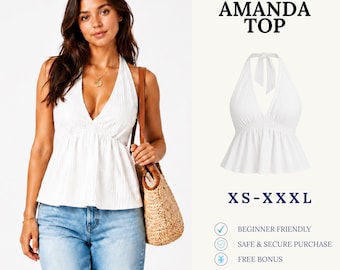 Top Sewing Pattern PDF | Backless Halter Top Pattern | Open Back Summer Top | Easy Beginner Pattern | Women Sewing Pattern