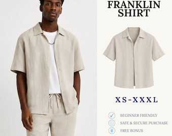 Franklin Shirt Sewing Pattern PDF | Men Button Up Shirt Pattern | Short Sleeve Camp Collar Shirt | Easy Beginner Pattern | Instant Download