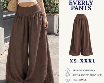 Cartamodello per pantaloni a gamba larga | Cartamodello per pantaloni palazzo | Cartamodello per pantaloni da donna | Pantaloni fluidi | Cartamodello PDF