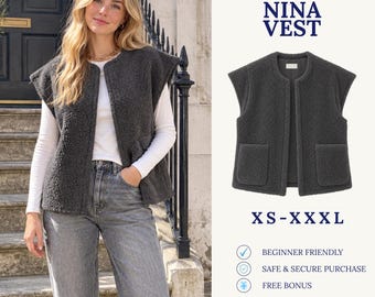 Cartamodello per gilet | Cartamodello per gilet da donna | Cartamodello per gilet lungo | Giacca senza maniche | Gilet in pelliccia sintetica | Cartamodello PDF