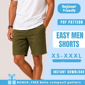 Easy Men Shorts Sewing Pattern PDF | Casual Men Shorts Pattern | Elastic Waist Shorts | Easy Beginner Pattern | Instant Download