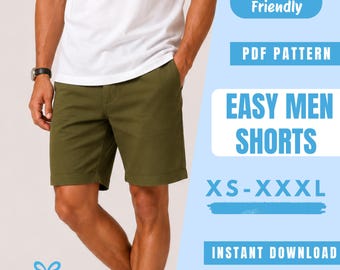 Easy Men Shorts Sewing Pattern PDF | Casual Men Shorts Pattern | Elastic Waist Shorts | Easy Beginner Pattern | Instant Download