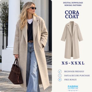 Long Coat Sewing Pattern | Women Coat Pattern | Tailored Coat Pattern | Wool Coat Pattern | PDF Sewing Pattern