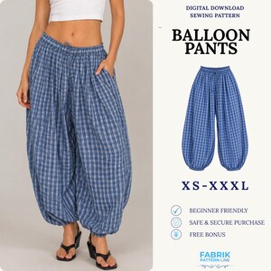Balloon Pants Sewing Pattern PDF | Elastic Waist Pants | Easy Beginner Pattern | Instant Download | Women Sewing Pattern