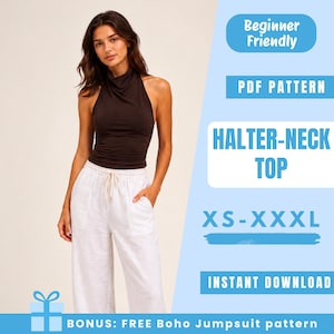 Molde em PDF para Blusa com Decote Halter | Molde Elegante para Blusa Halter | Tamanhos PP a GG | Fácil para Iniciantes | Download Instantâneo | Molde de Costura Feminino