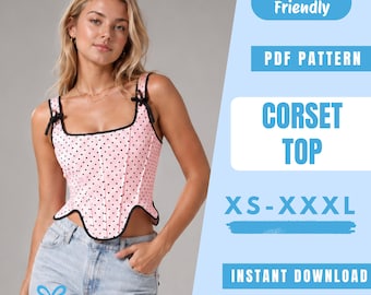 Corset Top Sewing Pattern PDF | Lace Up Corset Pattern | Back Lace Bustier Top | Easy Beginner Pattern | Women Sewing Pattern