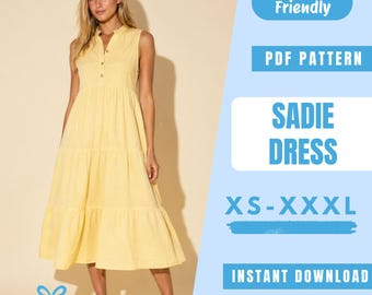 Tiered Maxi Dress Sewing Pattern | Sleeveless Button Front Dress Pattern | Boho Summer Dress | Easy Beginner Pattern | Women Sewing Pattern