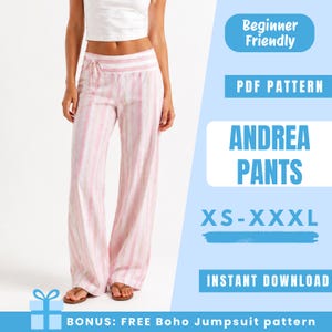 Women Pants Sewing Pattern | Wide Leg Pants Pattern | High Waist Tie Pants | Easy Beginner Pattern | Instant Download | Women Sewing Pattern