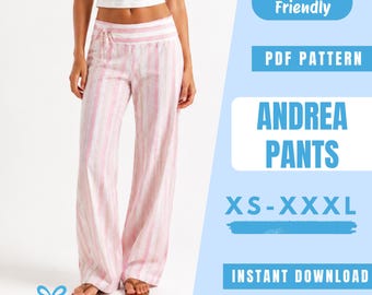 Women Pants Sewing Pattern | Wide Leg Pants Pattern | High Waist Tie Pants | Easy Beginner Pattern | Instant Download | Women Sewing Pattern