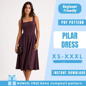 Dress Sewing Pattern PDF | Fit And Flare Dress Pattern | Square Neck Summer Dress | Easy Beginner Pattern | Women Sewing Pattern