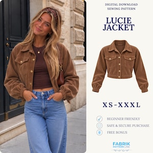 Jacket Sewing Pattern | Women's Jacket Pattern | Button Up Jacket | Short Jacket | Patch Pocket Jacket | PDF