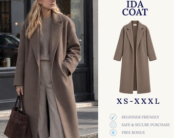 Long Coat Sewing Pattern | Women Coat Pattern | Tailored Coat Pattern | Wool Coat Pattern | PDF Sewing Pattern