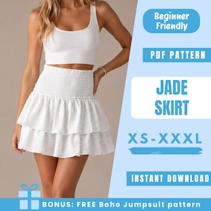 Tiered Mini Skirt Sewing Pattern PDF | Smocked Waist Skirt Pattern | Ruffle Summer Skirt | Easy Beginner Pattern | Women Sewing Pattern