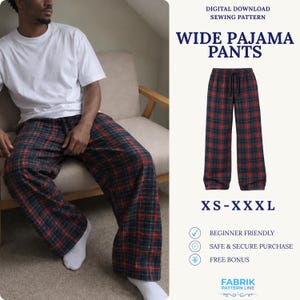 Mönster för pyjamasbyxor med vida ben | Pyjamasbyxor för kvinnor | Unisex loungebyxor | Vida byxor | PDF-sömnadsmönster