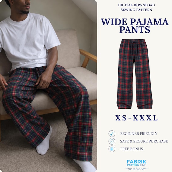 Wide Leg Pajama Pants Sewing Pattern | Women Pajama Pants | Unisex Lounge Pants | Wide Leg Trousers | PDF Sewing Pattern
