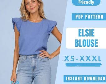 Flutter Sleeve Blouse Sewing Pattern PDF | Cap Sleeve Top Pattern | Elegant Women Blouse | Easy Beginner Pattern | Women Sewing Pattern