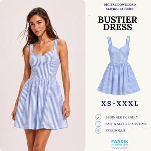 Schnittmuster für ein Bustierkleid (PDF) | Schnittmuster für ein Korsett-Minikleid | Sommerkleid mit offenem Rücken | Einfaches Schnittmuster für Anfänger | Damen-Schnittmuster