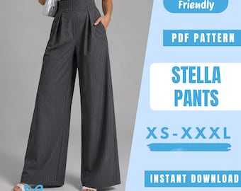 Wide Leg Pants Sewing Pattern PDF | High Waist Palazzo Pants Pattern | Elegant Trousers | Beginner Friendly | Instant Download