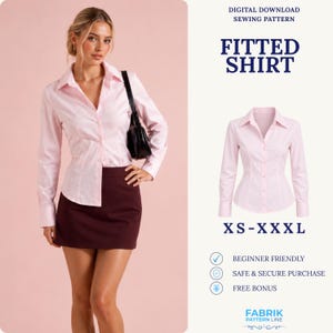 Cartamodello per camicia aderente in PDF | Cartamodello per camicia sartoriale con bottoni | Camicia classica da donna | Cartamodello facile per principianti | Cartamodello da cucito per donna