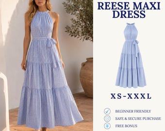 Tiered Maxi Dress Sewing Pattern PDF | Halter Summer Dress Pattern | Boho Maxi Dress | Easy Beginner Pattern | Women Sewing Pattern