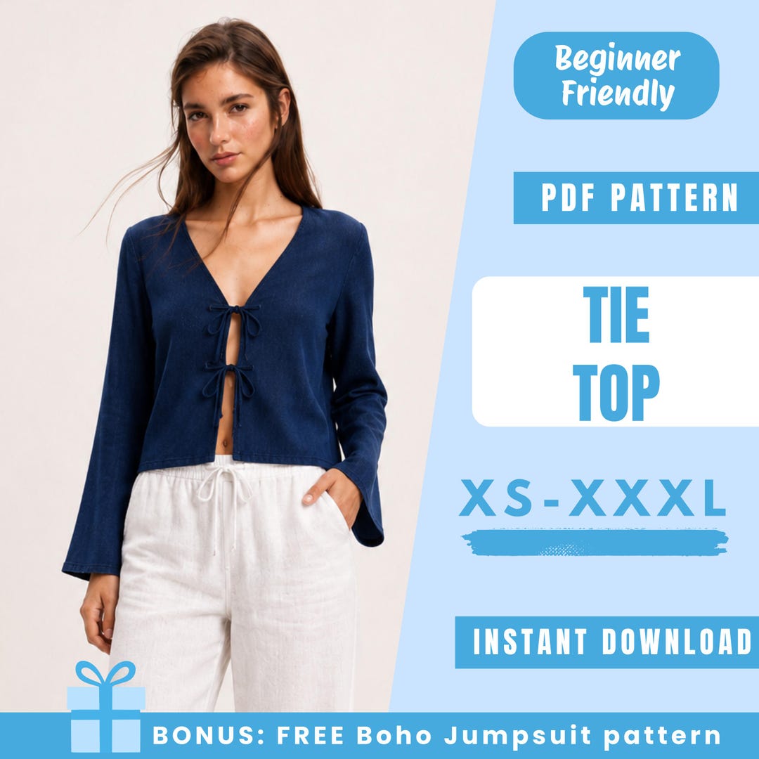 Tie Top Sewing Pattern PDF | Long Sleeve Tie Front Top | Minimalist ...