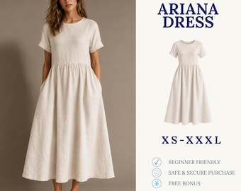 Babydoll Dress Sewing Pattern PDF | Loose Fit Midi Dress Pattern | Casual Summer Dress | Easy Beginner Pattern | Women Sewing Pattern