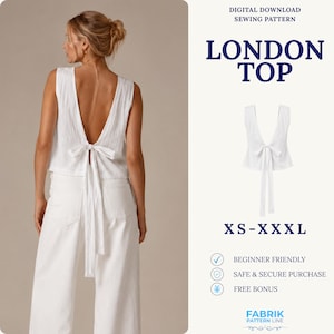 Cartamodello per top London in PDF | Top con schiena scoperta e laccetti | Camicetta estiva minimalista | Cartamodello facile per principianti | Cartamodello da donna
