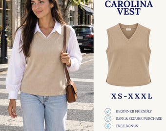 Cartamodello per gilet in maglia | Cartamodello per gilet da donna | Gilet con scollo a V | Cartamodello per gilet in maglia | Cartamodello PDF