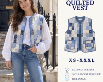 Cartamodello per gilet trapuntato | Cartamodello per gilet da donna | Gilet trapuntato | Giacca senza maniche | Cartamodello PDF
