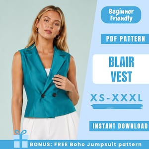 Tailored Vest Sewing Pattern PDF | Double Breasted Waistcoat Pattern | Lapel Vest | Easy Beginner Pattern | Women Sewing Pattern