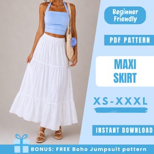 Maxi Skirt Sewing Pattern PDF | Tiered Boho Skirt Pattern | Elastic Waist Maxi Skirt | Easy Beginner Pattern | Women Sewing Pattern