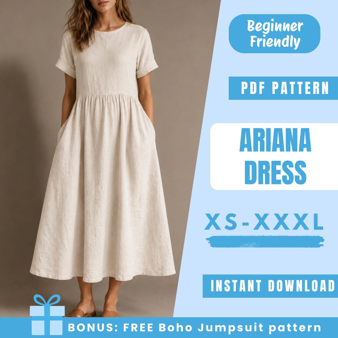 boho babydoll dress pattern Sewing PDF | Loose Fit Midi Dress Pattern | Casual Summer Dress | Easy Beginner Pattern | Women Sewing Pattern exchange or exchange files BATCH_2025-10-31-RP Summer Casual Dress, Brown Color:As Photo(Black)