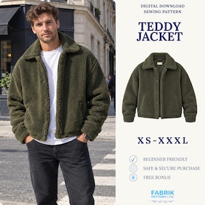Men's Teddy Jacket Sewing Pattern | Teddy Jacket Pattern | Men's Jacket Pattern | Button Up Jacket | PDF Sewing Pattern