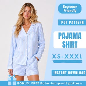 Pajama Shirt Sewing Pattern PDF | Classic Pajama Top Pattern | Relaxed Fit Sleepwear Shirt | Easy Beginner Pattern | Women Sewing Pattern