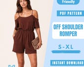 Off Shoulder Romper Sewing Pattern XS–XL | Tie Strap Playsuit PDF | Easy Beginner Pattern | Instant Download | Women Sewing Pattern