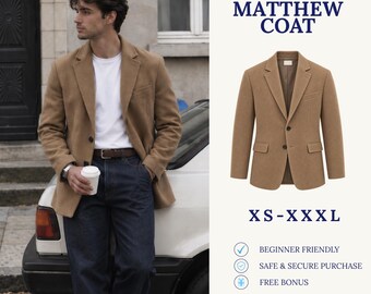 Men's Coat Sewing Pattern | Men's Coat Pattern | Tailored Coat | Wool Coat Pattern | Lapel Coat | PDF Sewing Pattern