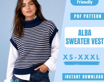 Turtleneck Sweater Vest Sewing Pattern PDF | Winter Knit Top Pattern | Sleeveless Sweater | Easy Beginner Pattern | Women Sewing Pattern
