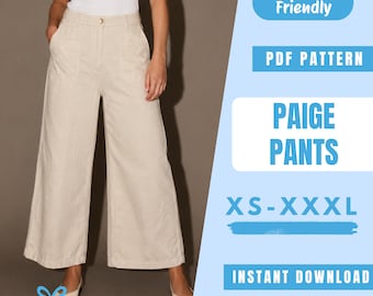 Wide Leg Pants Sewing Pattern PDF | High Waist Trousers Pattern | Tailored Pants | Women Sewing Pattern