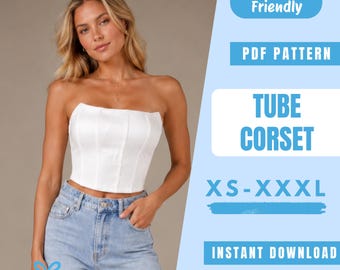 Tube Corset Sewing Pattern PDF | Strapless Corset Top Pattern | Boned Bustier Top Tutorial | Easy Beginner Pattern | Women Sewing Pattern