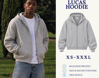 Zip Up Hoodie Sewing Pattern | Men's Hoodie Pattern | Men's Zip Hoodie | Hooded Jacket Pattern | PDF Sewing Pattern